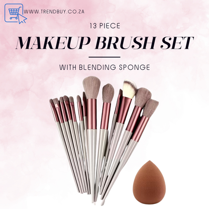 13-Piece Soft Nude Makeup Brush Set + Blending Sponge